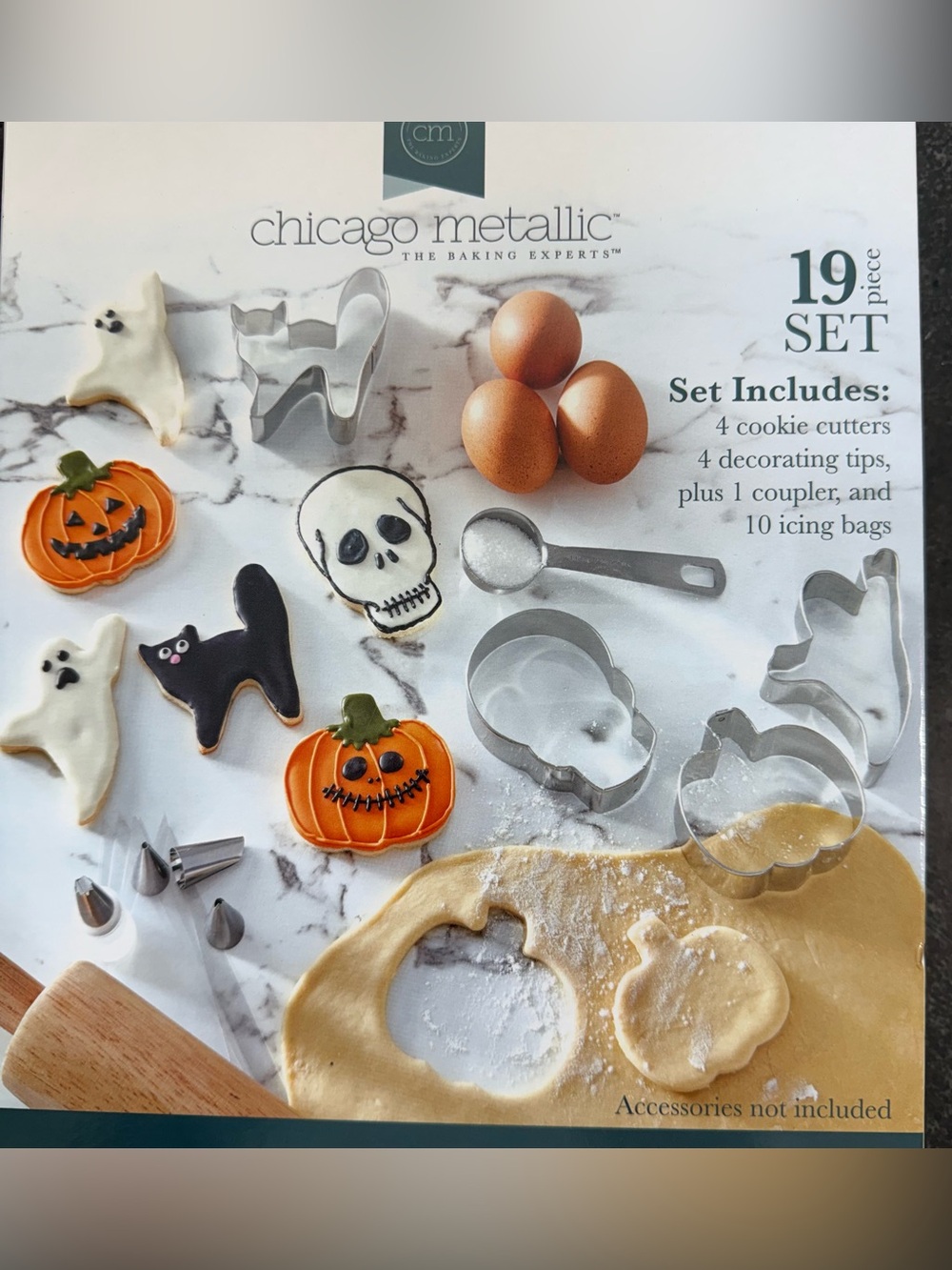 NIB Halloween Cookie Cutter & Decorating Set - Silver, Chicago Metallic
